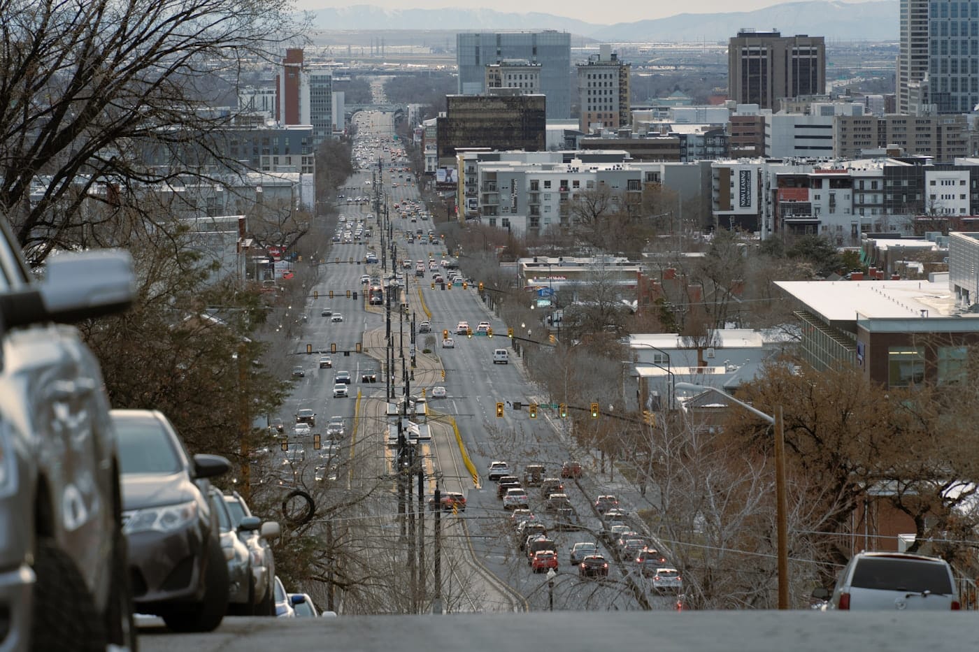 A long road through a busy city