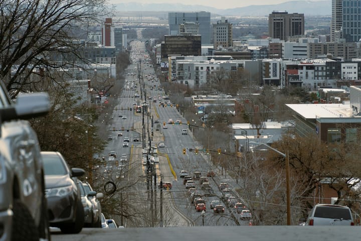 A long road through a busy city
